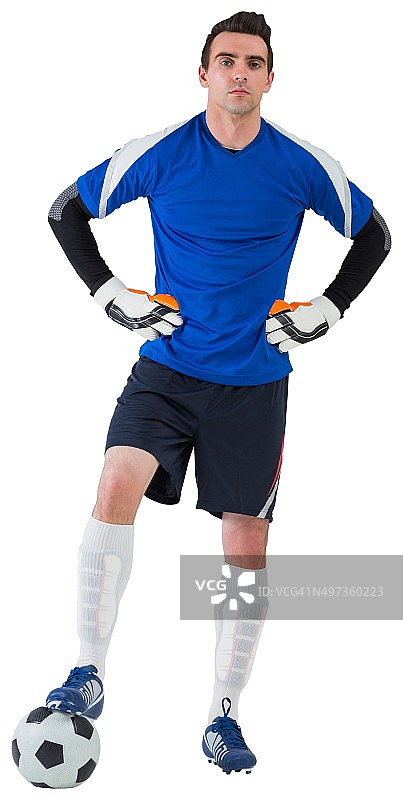 身穿蓝色球衣的英俊守门员图片素材