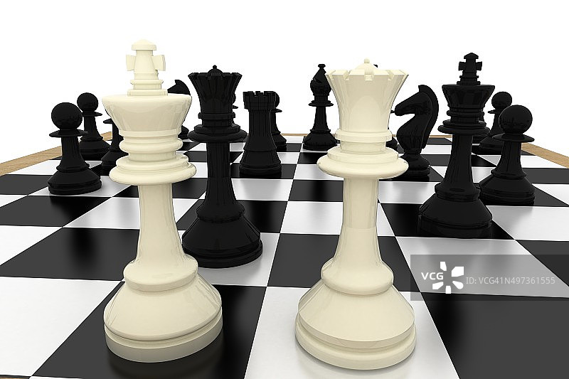 带黑色棋子的白色国王和王后图片素材