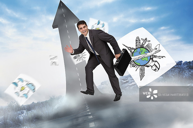 匆忙中快乐的商务男士合成图图片素材