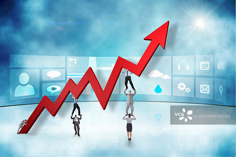 手持向上箭头的商务团队合成图像图片素材