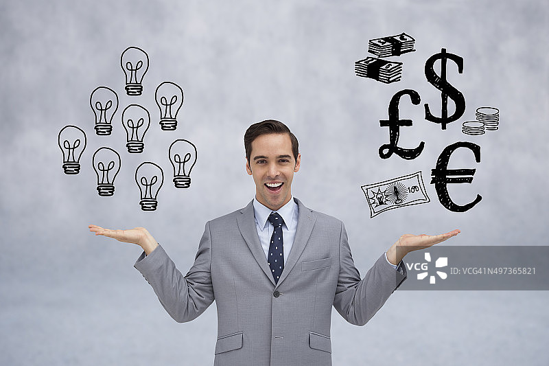 微笑的商人用手展示图形的合成图像图片素材