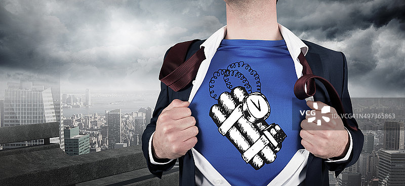 商务男士开启衬衫变身超级英雄图片素材