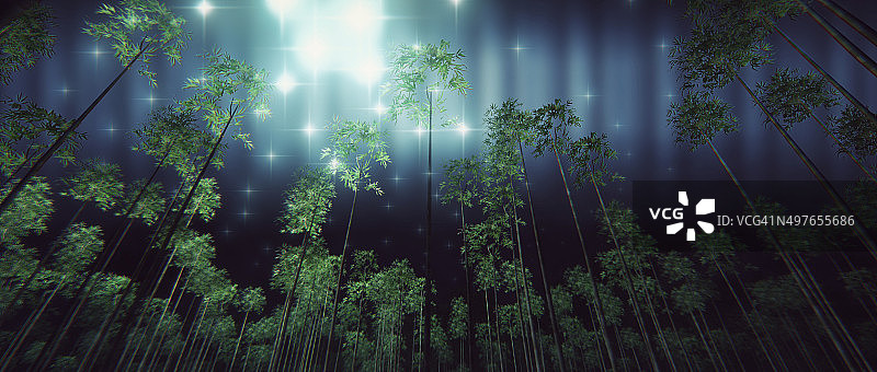 夜晚森林中的外星飞碟入侵图片素材