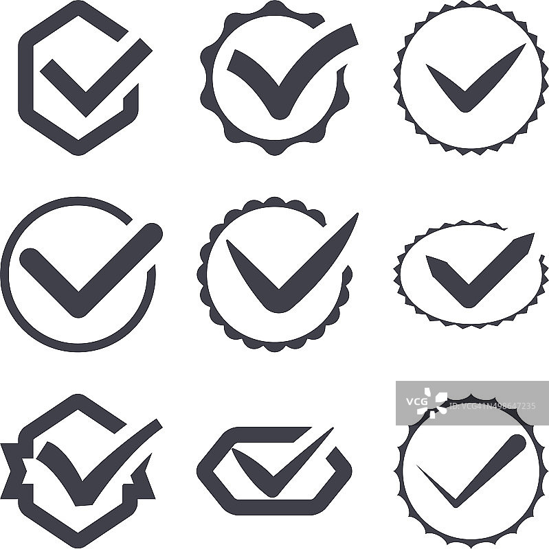 九款不同矢量复选标记合集图片素材