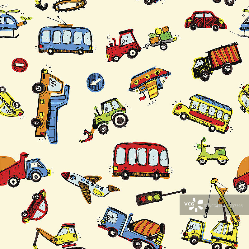 有趣的儿童汽车无缝图案纹理图片素材