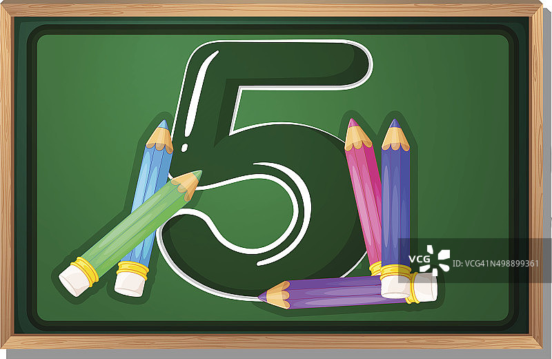 有五支铅笔的黑板图片素材