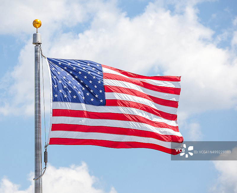 在蓝天上飘扬的美国国旗图片素材