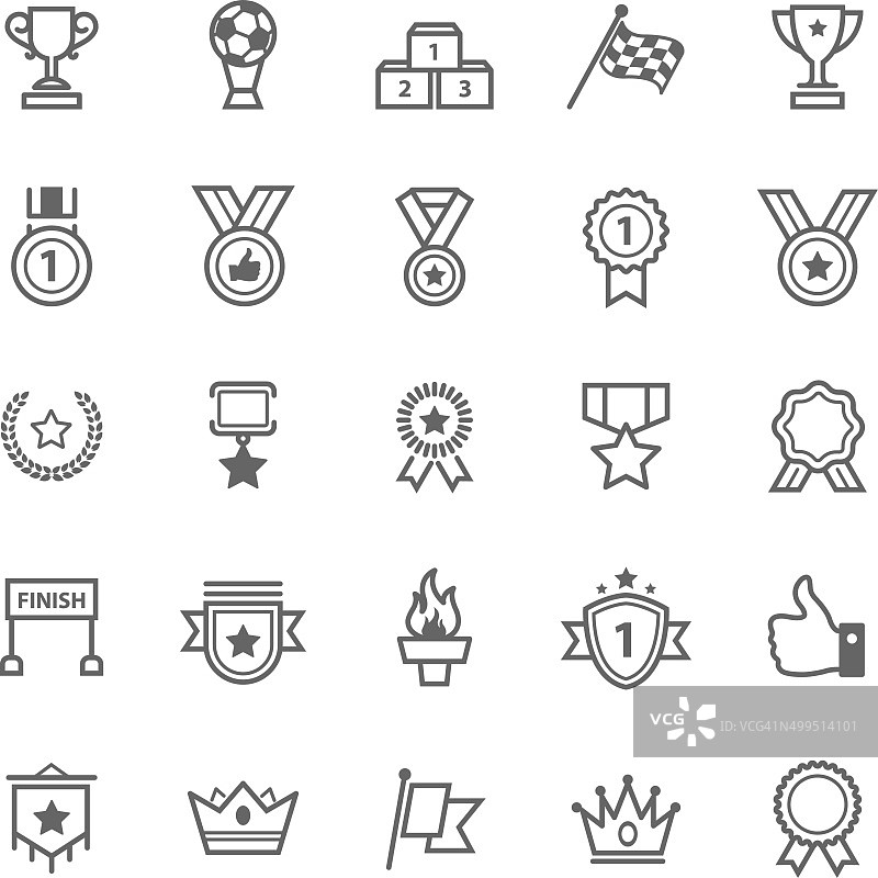 奖励和奖杯轮廓描边图标合集图片素材