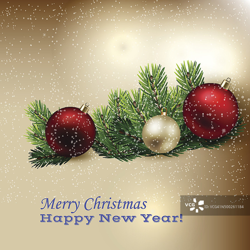 圣诞玩具和云杉枝的节日背景图片素材