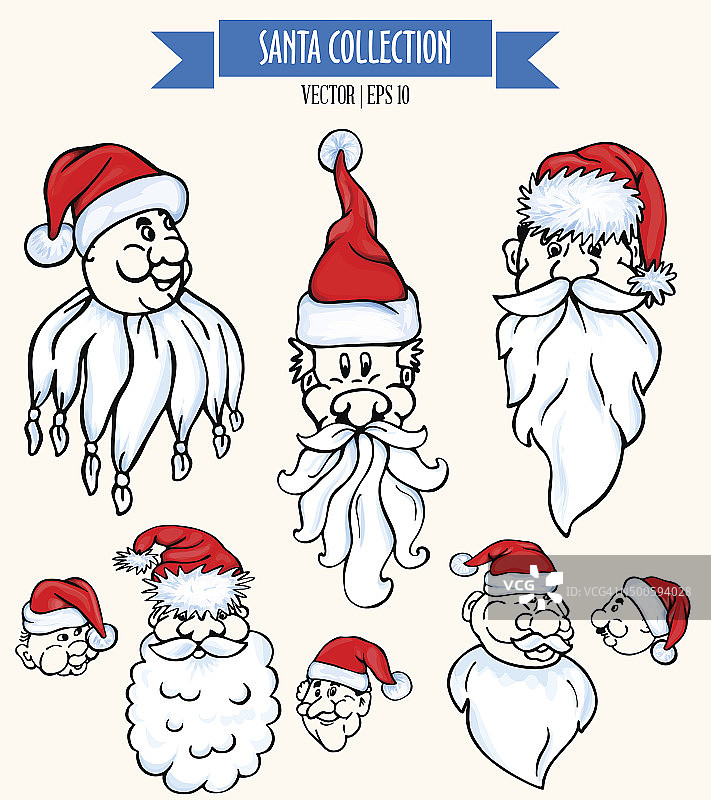 戴着帽子、留着胡须的彩色圣诞老人图片素材