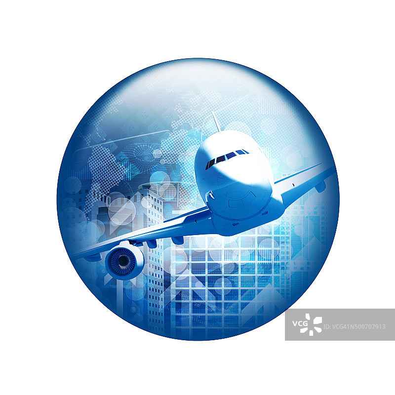 飞机摩天大楼球形按钮图片素材