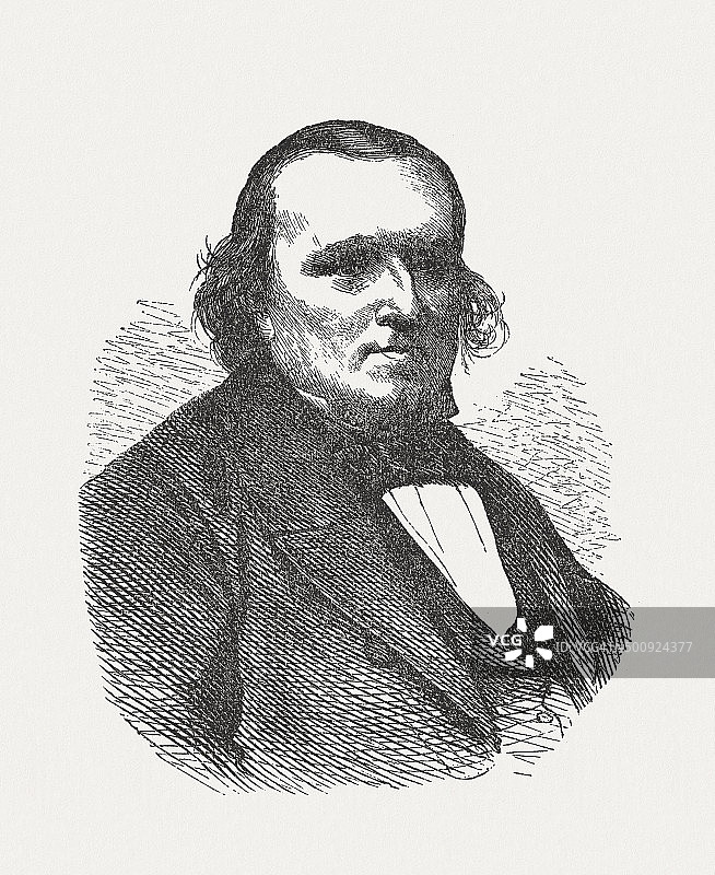 瑞士神学家卡尔·鲁道夫·哈根巴赫（1801-1874），1870年出版的木刻版画图片素材