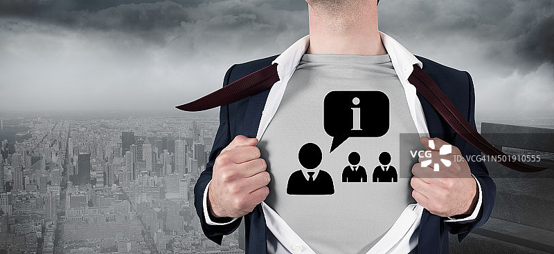 商人开启衬衫展现超人形象的合成图图片素材