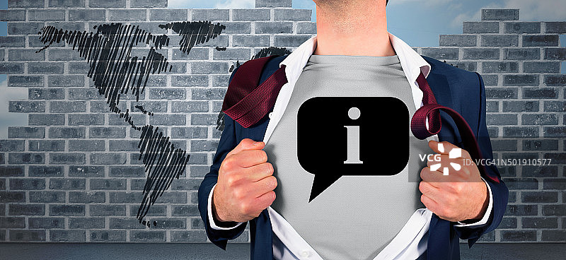 商人开启衬衫展现超人形象的合成图图片素材