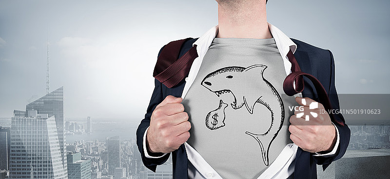 商人开启衬衫展现超人形象的合成图图片素材