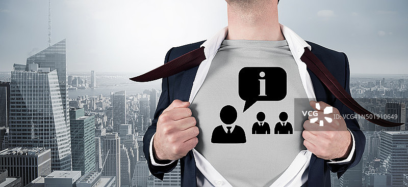 商人开启衬衫展现超人形象的合成图图片素材