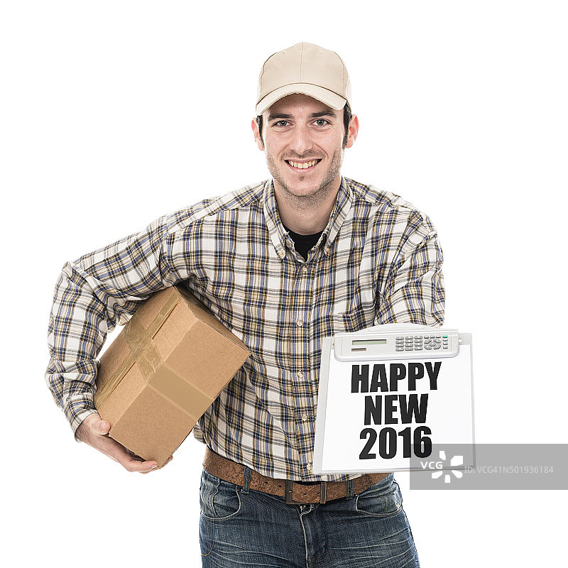 新年邮递员微笑传递祝福图片素材