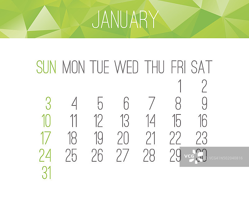 2016年1月月历图片素材