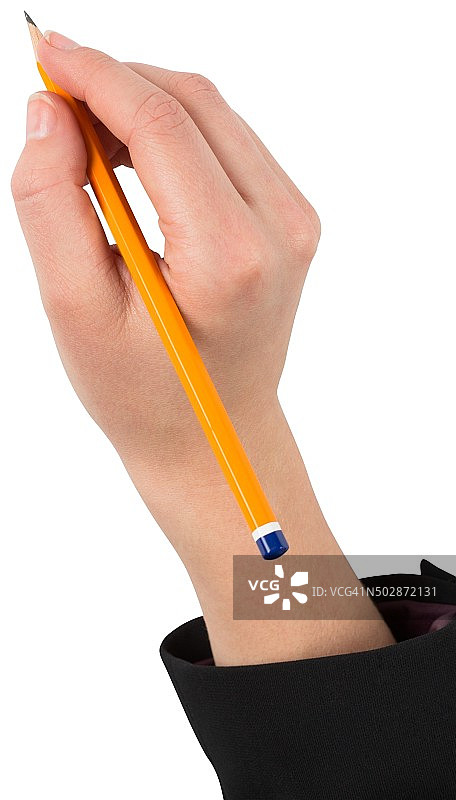 女商人的手用铅笔书写图片素材