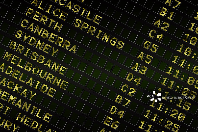 前往澳大利亚的黑色机场离港信息板图片素材