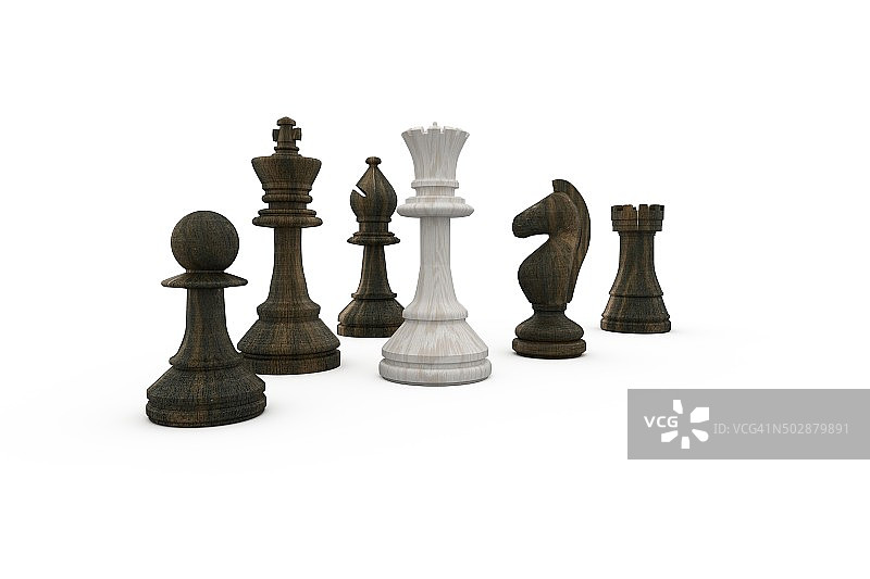 被黑色棋子包围的白色皇后图片素材