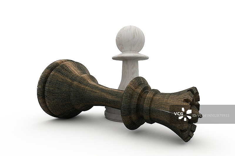 白色兵站在倒下的黑色国王棋子之上图片素材