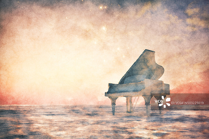 奇幻风景中的钢琴图片素材