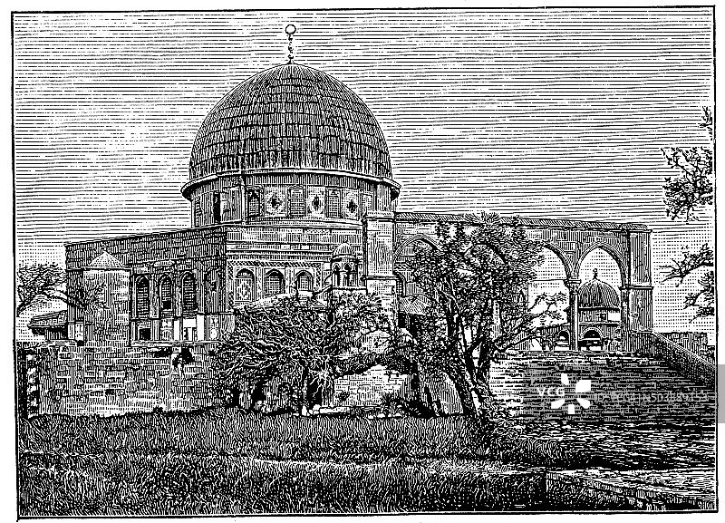 耶路撒冷奥马尔清真寺的古董插图图片素材