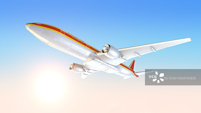 夕阳天空中的飞机图片素材