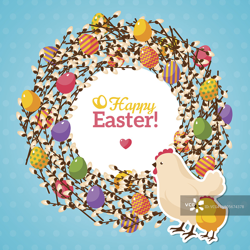 复活节花环与鸡蛋柳枝图片素材