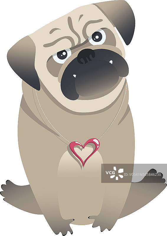 戴眼镜的小巴哥犬，可爱卡通插画图片素材