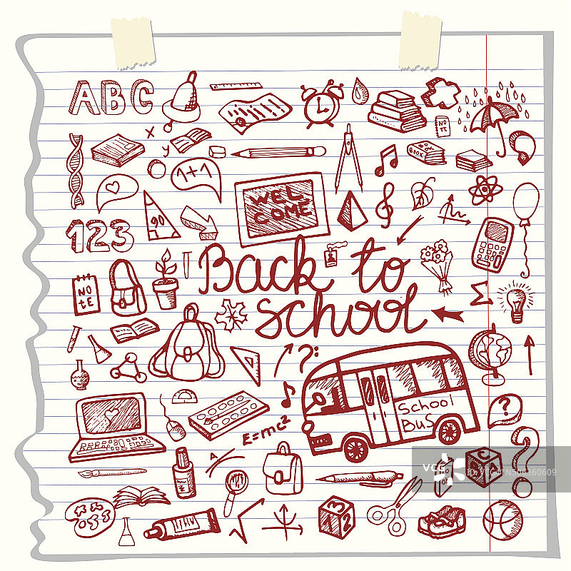 开学季学习用品涂鸦笔记本图片素材