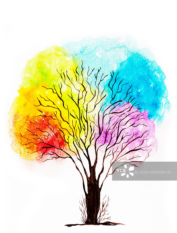 抽象水彩树图片素材