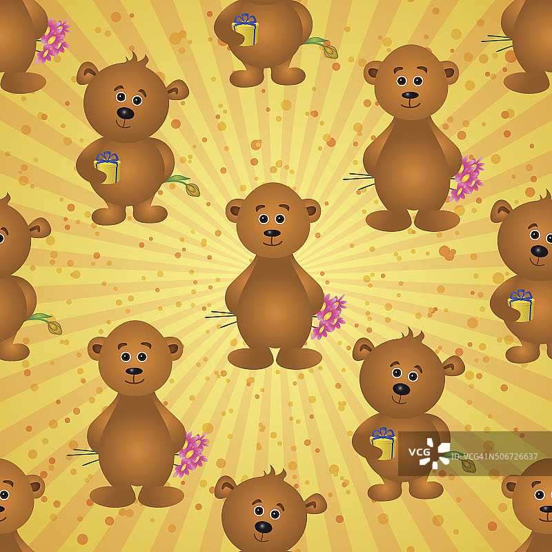 泰迪熊和礼物无缝图案图片素材