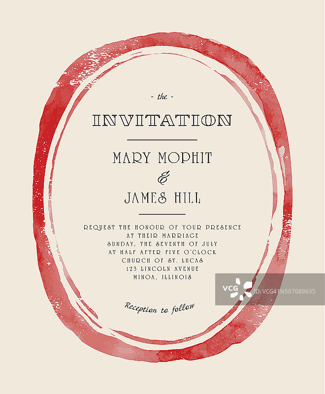 复古红色水彩边框婚礼邀请函图片素材