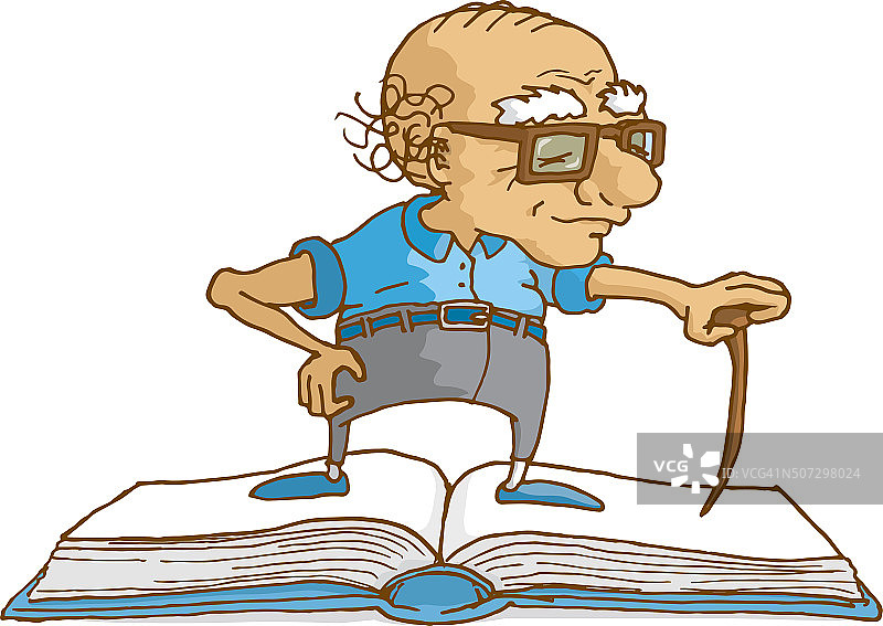 年长的男人站在书上象征智慧或知识图片素材