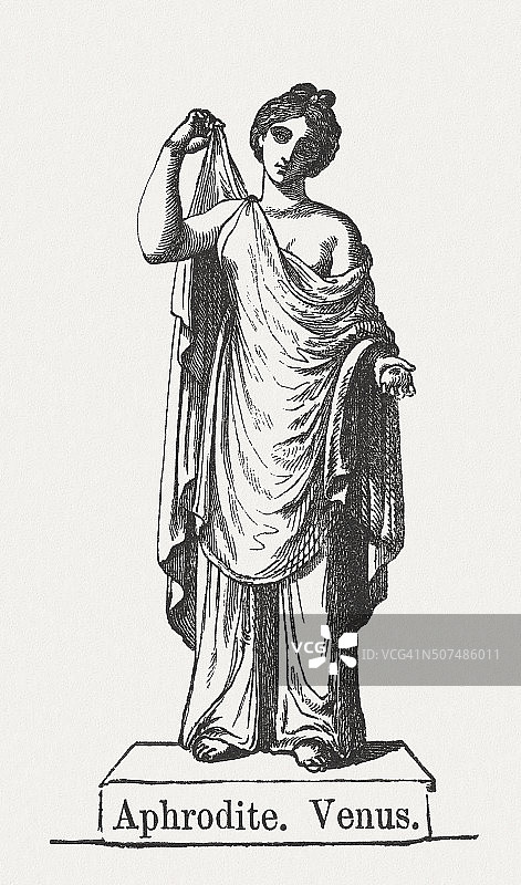 希腊爱神阿芙洛狄忒（维纳斯）木刻画图片素材