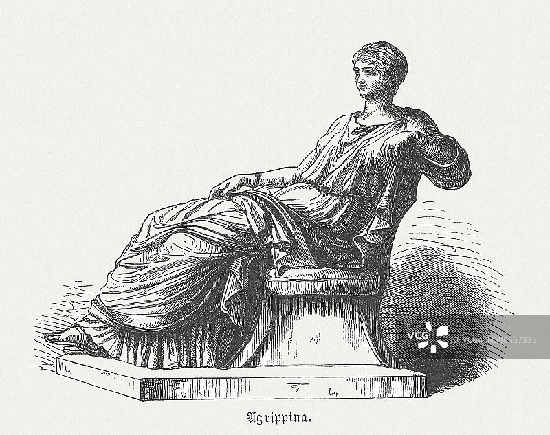 老阿格里皮娜（公元前14年-公元33年），1864年发表的木刻版画图片素材