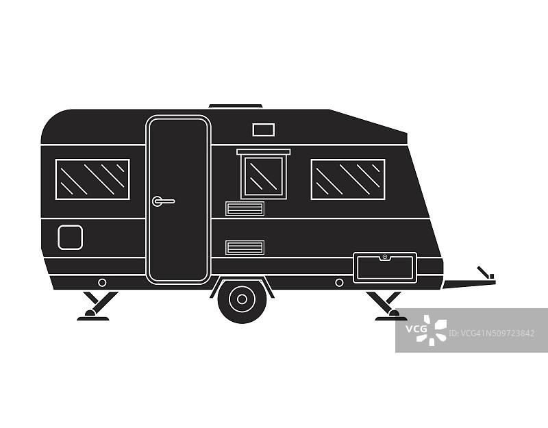 露营拖车家庭旅行卡车轮廓图标图片素材