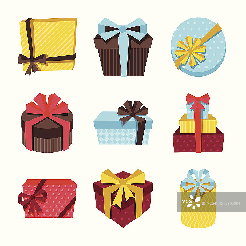 彩色礼品盒庆祝图标集图片素材