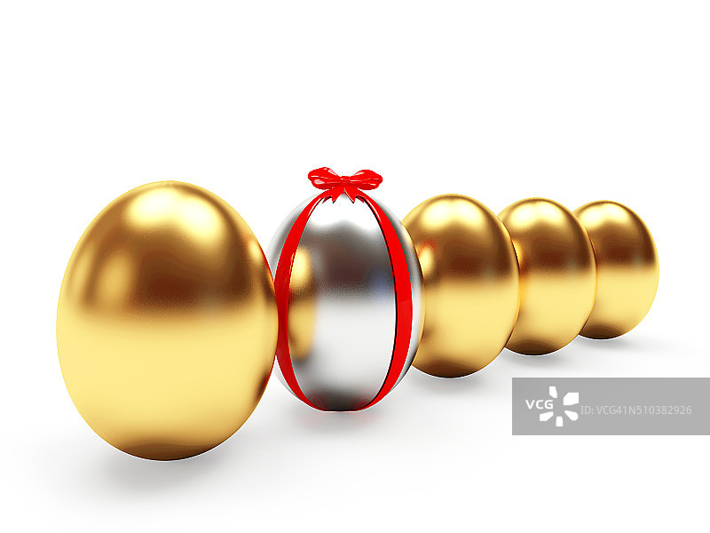 一排金蛋和银色复活节彩蛋图片素材