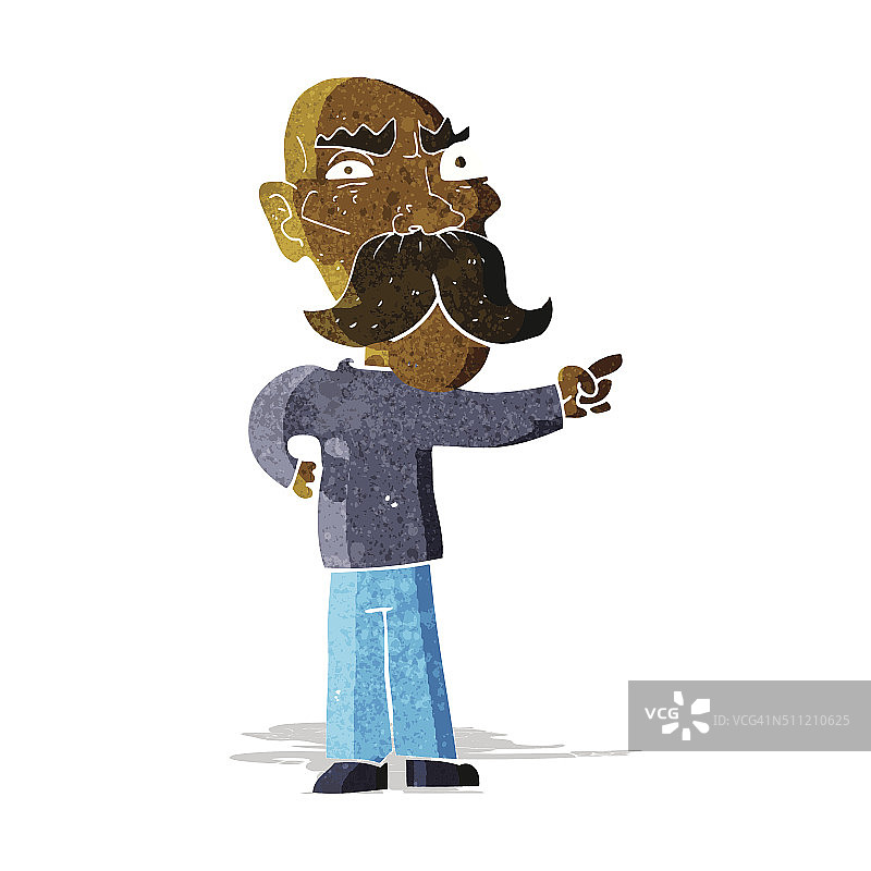 卡通恼怒的老人指向图片素材