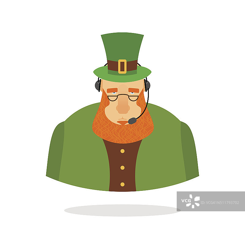 圣帕特里克呼叫中心。妖精和耳机。图片素材