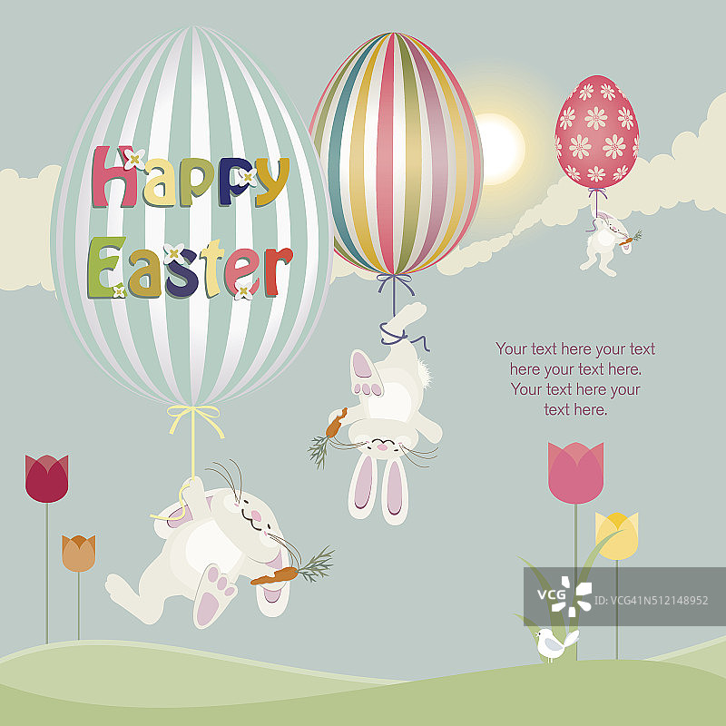 带有气球彩蛋的复活节兔子图片素材