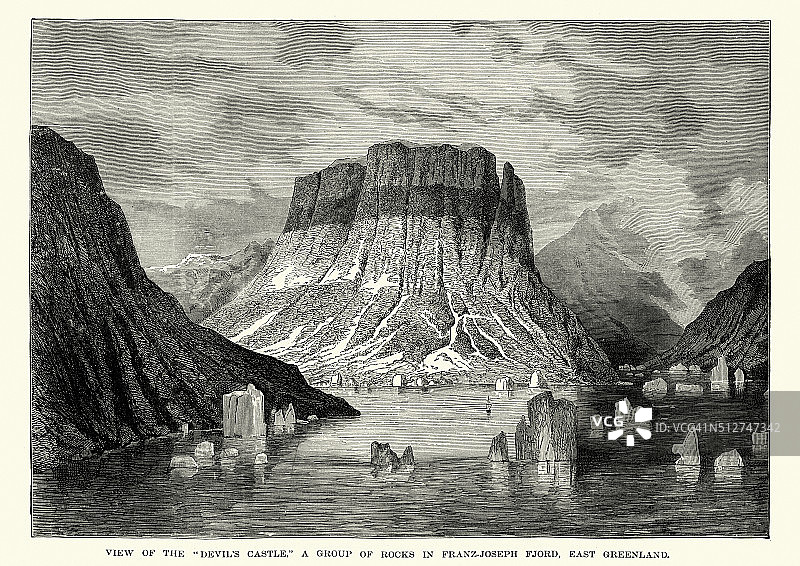 格陵兰弗朗茨-约瑟夫峡湾的魔鬼城堡图片素材