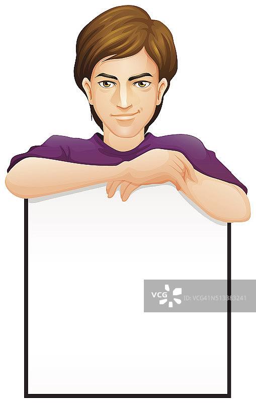 男人俯身看空白招牌图片素材