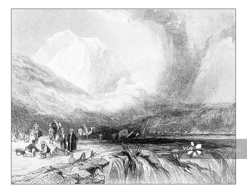 古董乡村风景插画图片素材