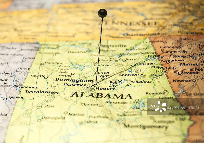 伯明翰至塔斯卡卢萨的旅行路线地图（阿拉巴马州）图片素材