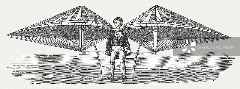 让·皮埃尔·布兰查德的飞行器（1877年木刻版画）图片素材