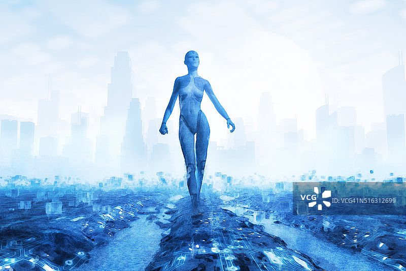 离开未来大都市的机器人图片素材